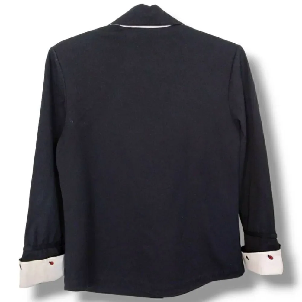St John Womens Jacket Sz P Black‎ Red Ladybug Buttons & Lining Cuffs Business